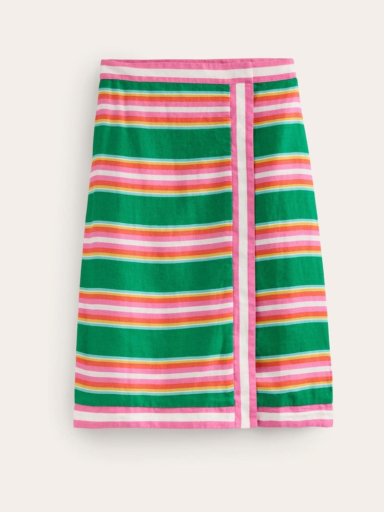 Boden Green Stripe Linen Border Wrap Skirt - Image 5 of 5