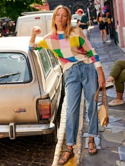 Boden White 100% Cotton Novelty Check Jumper - Image 1 of 7