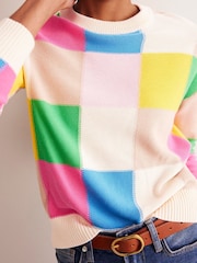 Boden White 100% Cotton Novelty Check Jumper - Image 3 of 7