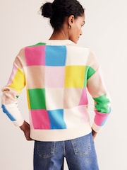 Boden White 100% Cotton Novelty Check Jumper - Image 4 of 7
