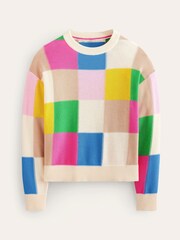 Boden White 100% Cotton Novelty Check Jumper - Image 6 of 7