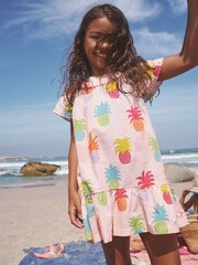 Boden Pink Pineapple 100% Cotton Pull-On Holiday Dress - Image 1 of 4