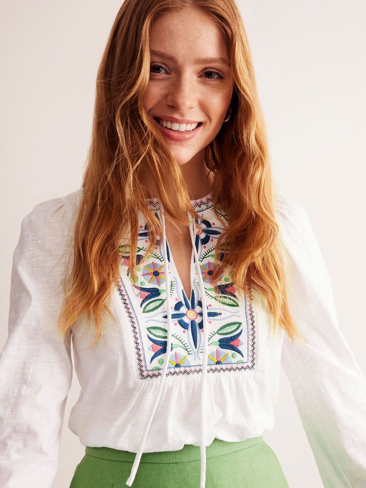Boden Embroidered Yoke Detail 100% Cotton Top - Bild 2 von 5