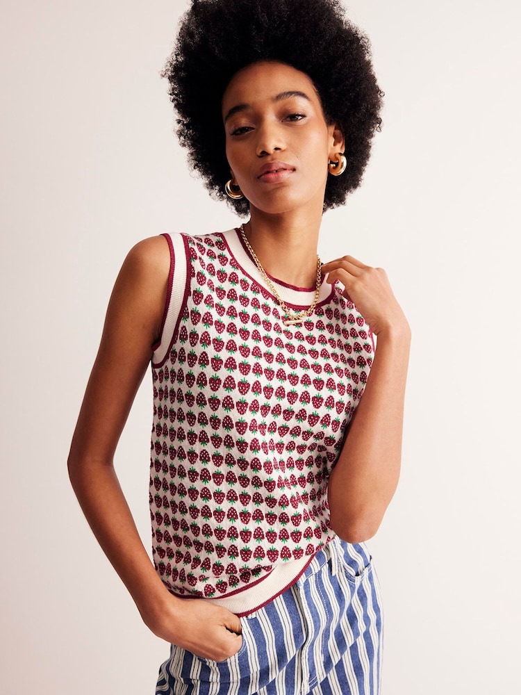Boden Red Sparkle Strawberry Fair Isle Pattern Tank - Image 1 of 7