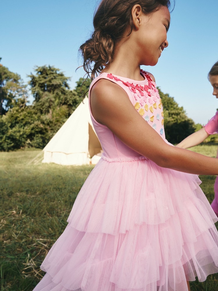 Boden Pink 100% Cotton Jersey tulle Flutter Dress - Image 1 of 3 Boden Pink 100% Cotton Jersey tulle Flutter Dress - Image 1 of 3