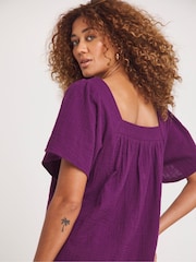 JD Williams Purple 100% Cotton Cheesecloth Square Neck Top - Image 2 of 4