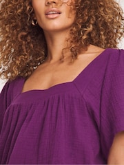 JD Williams Purple 100% Cotton Cheesecloth Square Neck Top - Image 4 of 4