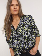 JD Williams Black Frill Trim Top - Image 1 of 4