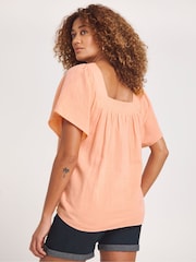 JD Williams Pink 100% Cotton Cheesecloth Square Neck Top - Image 2 of 4