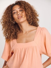 JD Williams Pink 100% Cotton Cheesecloth Square Neck Top - Image 3 of 4