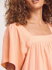JD Williams Pink 100% Cotton Cheesecloth Square Neck Top - Image 4 of 4