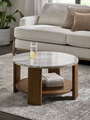 Dark Chester Marble Mango Wood Round Coffee Table - Image 1 of 6