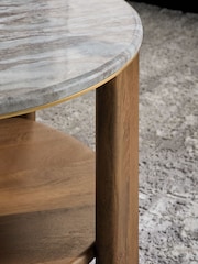 Dark Chester Marble Mango Wood Round Coffee Table - Image 2 of 6