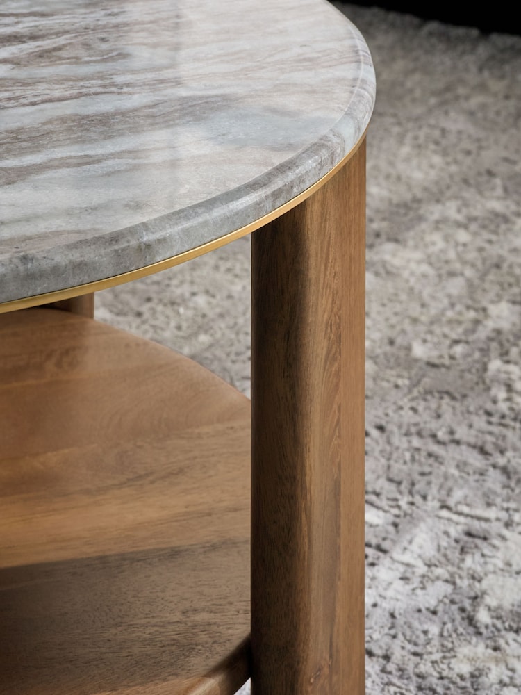 Dark Chester Marble Mango Wood Round Coffee Table - Image 2 of 6
