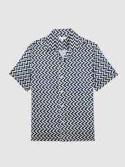 Reiss Navy Oe Florida Zig-Zag Print Cuban-Collar Shirt - Image 2 of 6