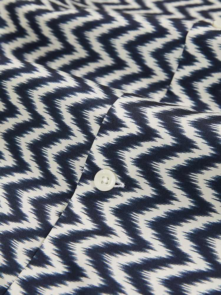 Reiss Navy Oe Florida Zig-Zag Print Cuban-Collar Shirt - Image 6 of 6
