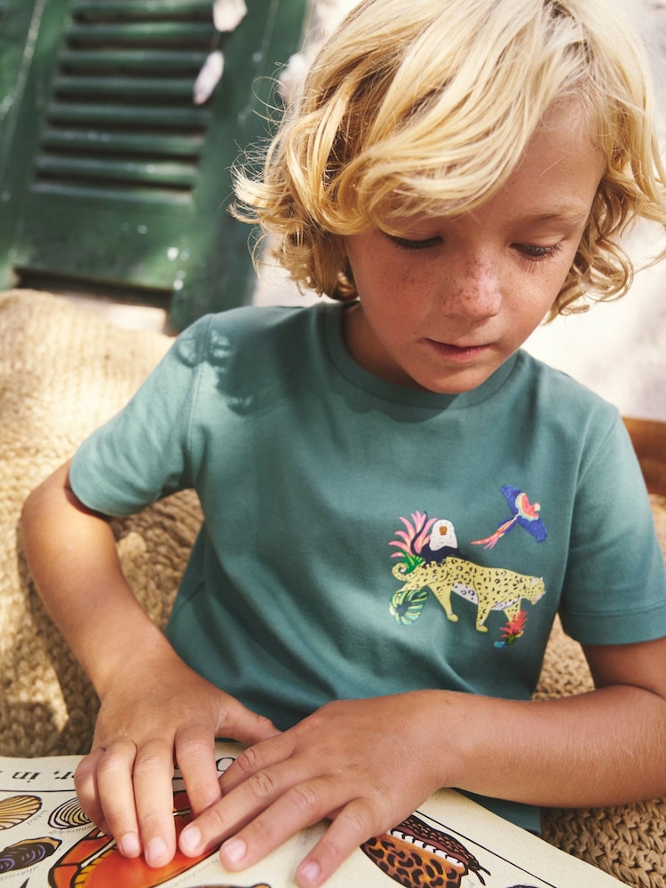 Boden Green Front And Back Animal Printed 100% Cotton T-Shirt - Image 1 of 4