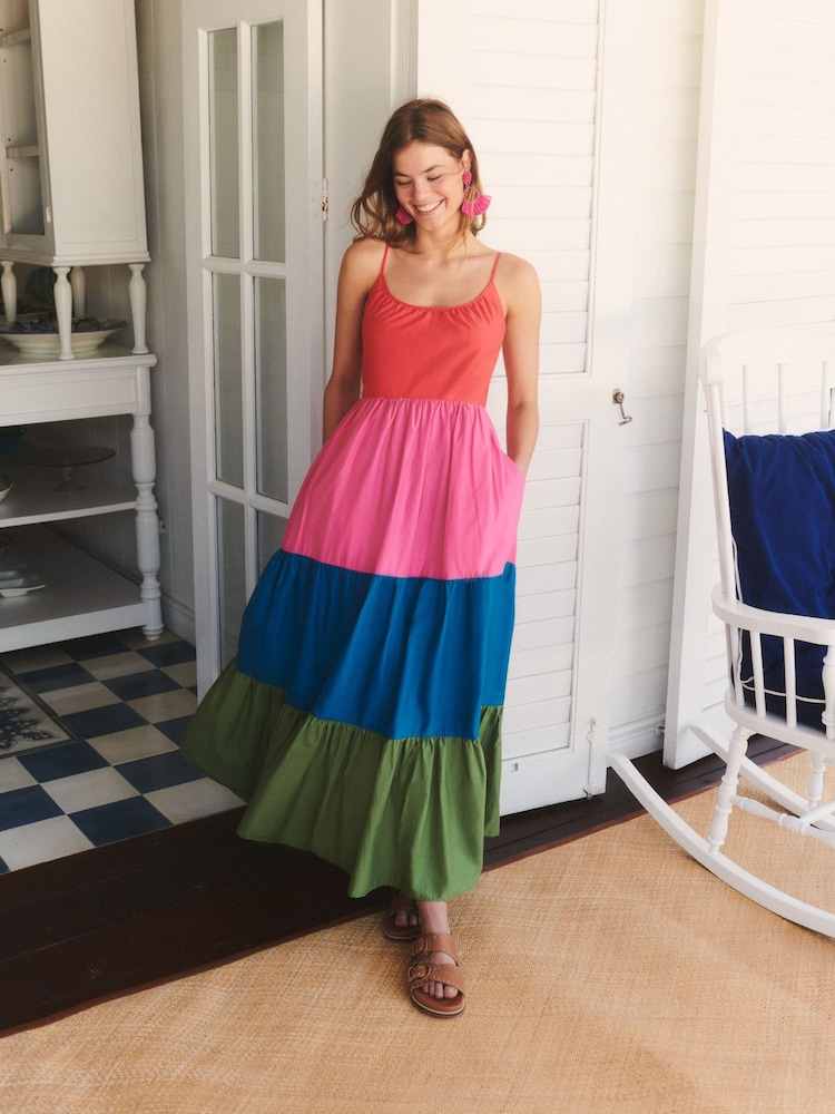 Boden Red Trapeze 100% Cotton Maxi Dress - Image 1 of 6 Boden Red Trapeze 100% Cotton Maxi Dress - Image 1 of 6