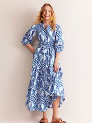 Boden Blue Alba Pineapple Tiered 100% Cotton Maxi Dress - Image 1 of 6
