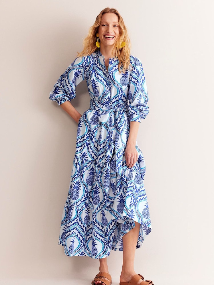 Boden Blue Alba Pineapple Tiered 100% Cotton Maxi Dress - Image 1 of 6