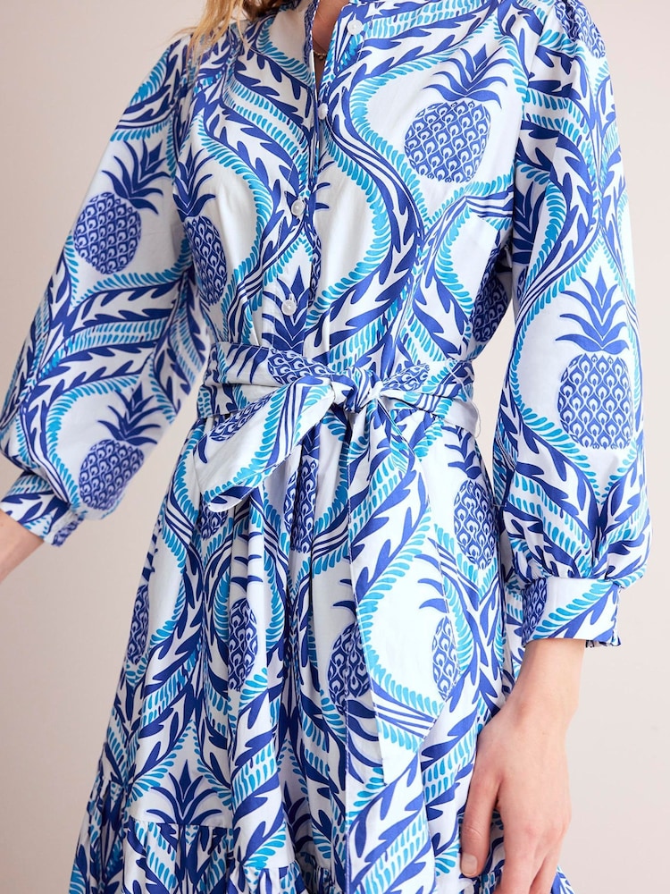 Boden Blue Alba Pineapple Tiered 100% Cotton Maxi Dress - Image 2 of 6