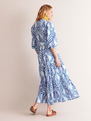 Boden Blue Alba Pineapple Tiered 100% Cotton Maxi Dress - Image 3 of 6