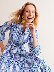 Boden Blue Alba Pineapple Tiered 100% Cotton Maxi Dress - Image 4 of 6
