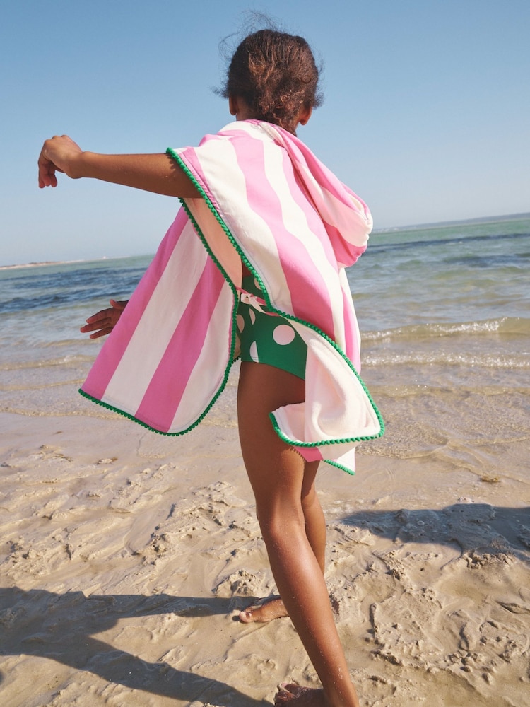 Boden Pink Stripe 100% Cotton Towelling Poncho Hoodie - Image 1 of 4 Boden Pink Stripe 100% Cotton Towelling Poncho Hoodie - Image 1 of 4