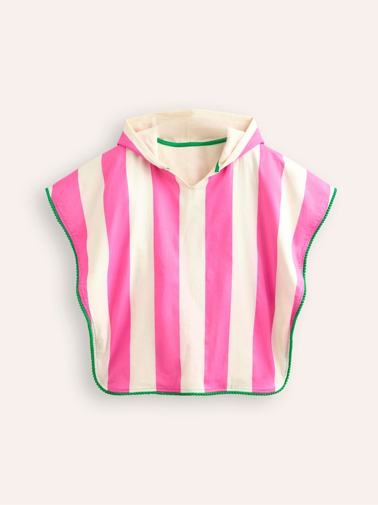 Boden Pink Stripe 100% Cotton Towelling Poncho Hoodie - Image 2 of 4