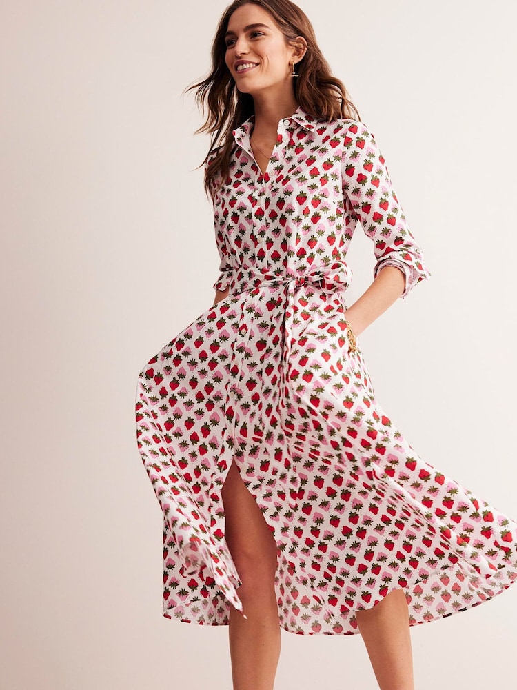 Boden Cream Amy Strawberry 100% Cotton Midi Shirt Dress - Image 1 of 5