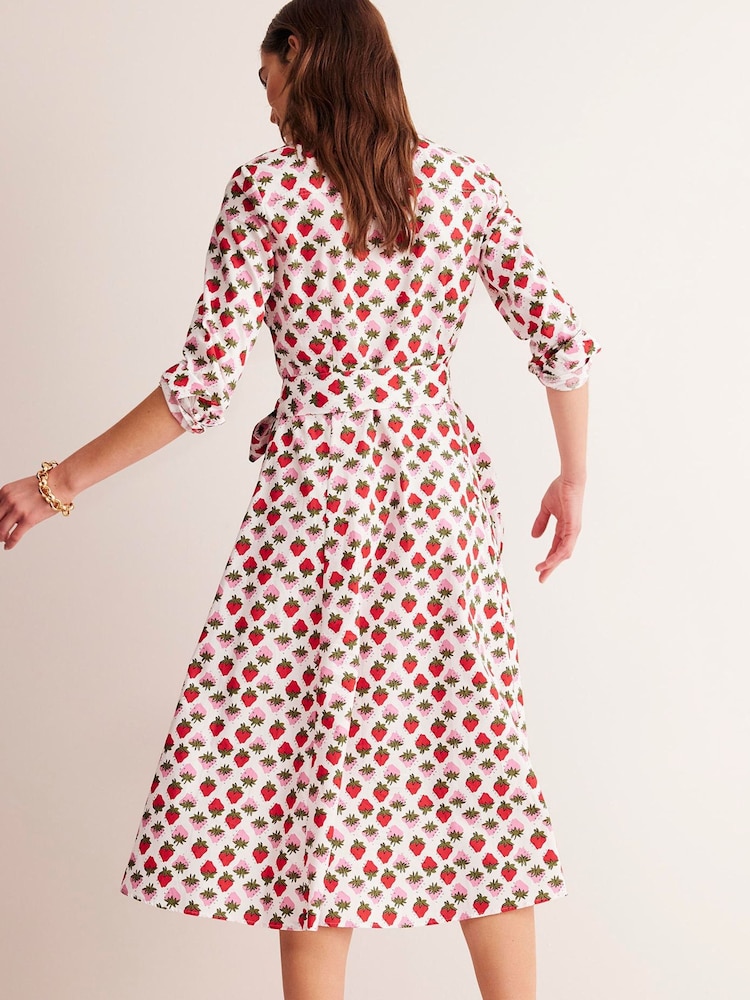 Boden Cream Amy Strawberry 100% Cotton Midi Shirt Dress - Image 2 of 5