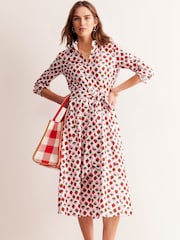 Boden Cream Amy Strawberry 100% Cotton Midi Shirt Dress - Image 3 of 5