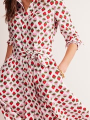 Boden Cream Amy Strawberry 100% Cotton Midi Shirt Dress - Image 4 of 5