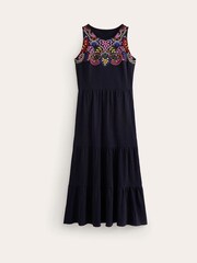 Blau - Boden 100% Baumwoll-Jersey-Midikleid mit Stickerei - Bild 5 von 5