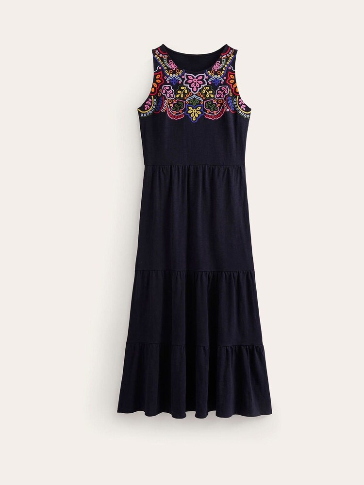 Blau - Boden 100% Baumwoll-Jersey-Midikleid mit Stickerei - Bild 5 von 5