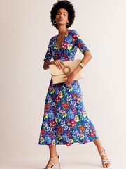 Boden Blue Rebecca Wildflower Jersey Midi Tea Dress - Image 1 of 5