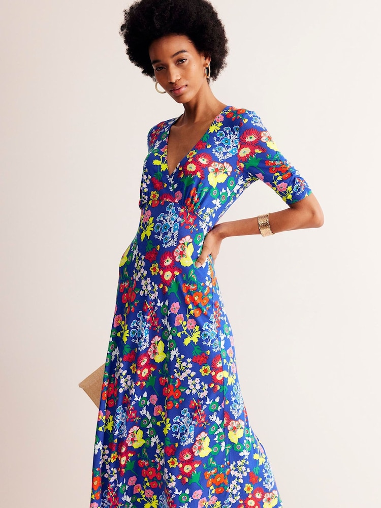 Boden Blue Rebecca Wildflower Jersey Midi Tea Dress - Image 2 of 5