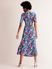 Boden Blue Rebecca Wildflower Jersey Midi Tea Dress - Image 3 of 5