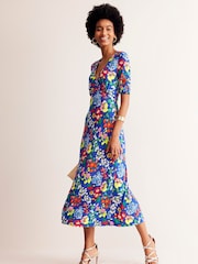 Boden Blue Rebecca Wildflower Jersey Midi Tea Dress - Image 4 of 5