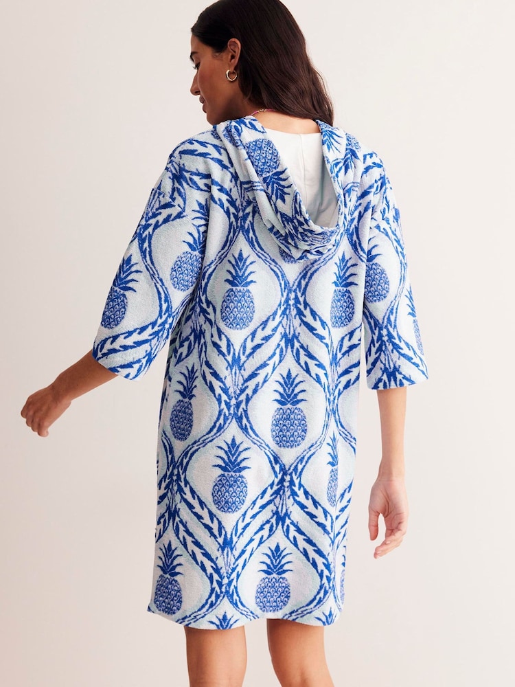 Boden Blue Pineapple Hooded Towelling Kaftan - Image 1 of 5