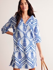 Boden Blue Pineapple Hooded Towelling Kaftan - Image 2 of 5