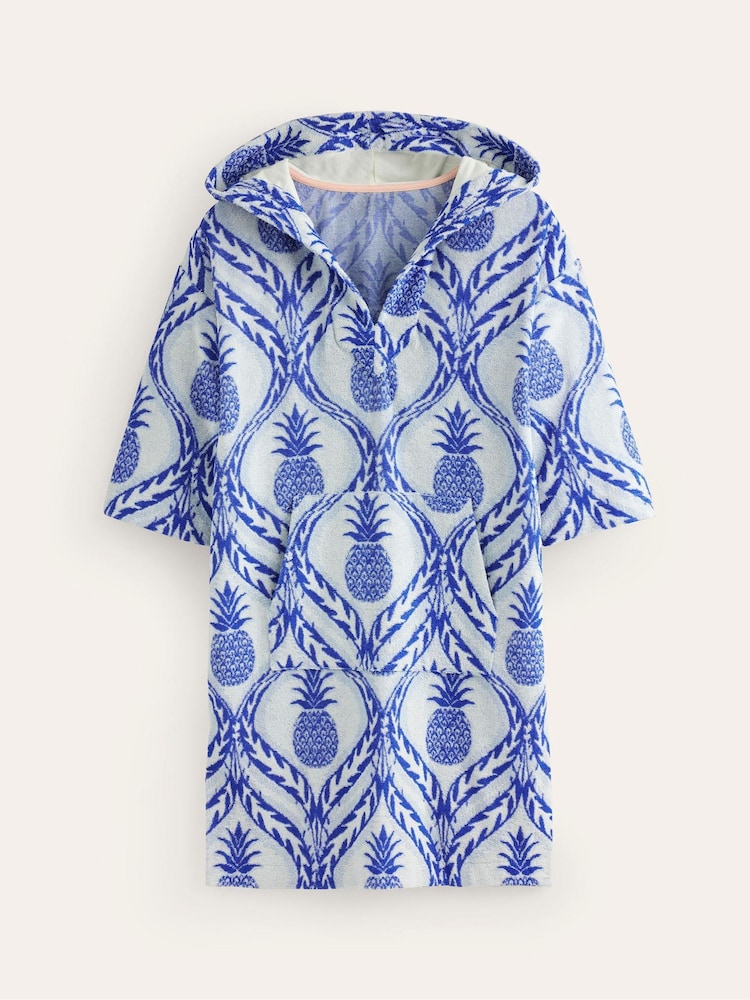 Boden Blue Pineapple Hooded Towelling Kaftan - Image 5 of 5
