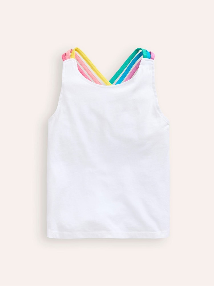 Boden White Rainbow Cross Back 100% Cotton Vest - Image 1 of 3