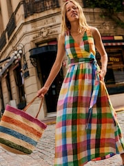 Boden Multi Gingham 100% Linen Wrap Midi Dress - Image 1 of 6