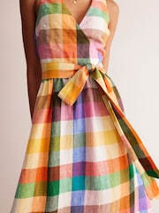 Boden Multi Gingham 100% Linen Wrap Midi Dress - Image 3 of 6