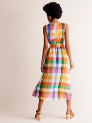 Boden Multi Gingham 100% Linen Wrap Midi Dress - Image 4 of 6