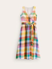 Boden Multi Gingham 100% Linen Wrap Midi Dress - Image 6 of 6