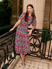 Boden Pink Liv Floral Pleat Detail Midi Dress - Image 1 of 6