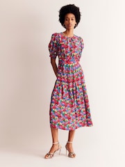 Boden Pink Liv Floral Pleat Detail Midi Dress - Image 2 of 6