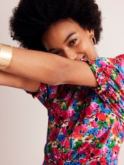 Boden Pink Liv Floral Pleat Detail Midi Dress - Image 3 of 6